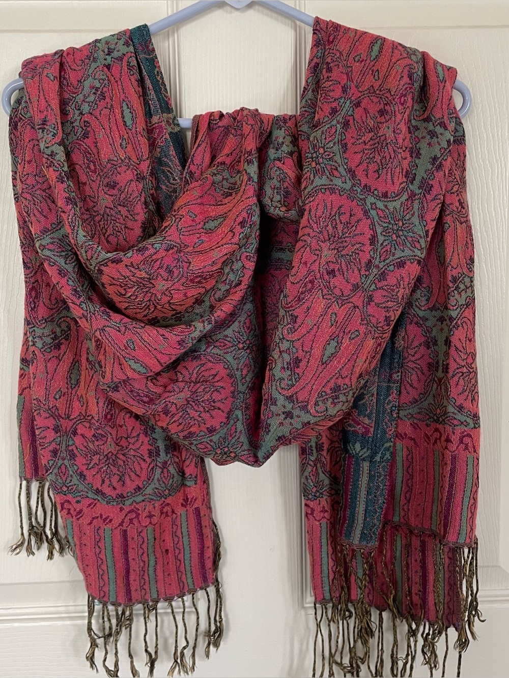 Boho Pink Blue Heart Geometric Fashion Scarf